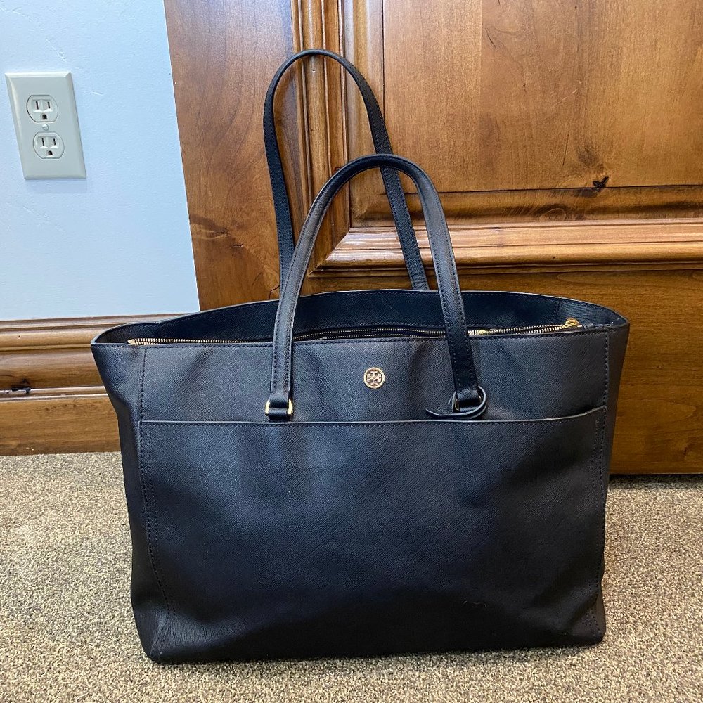 Tory Burch Large Black Leather Tote
